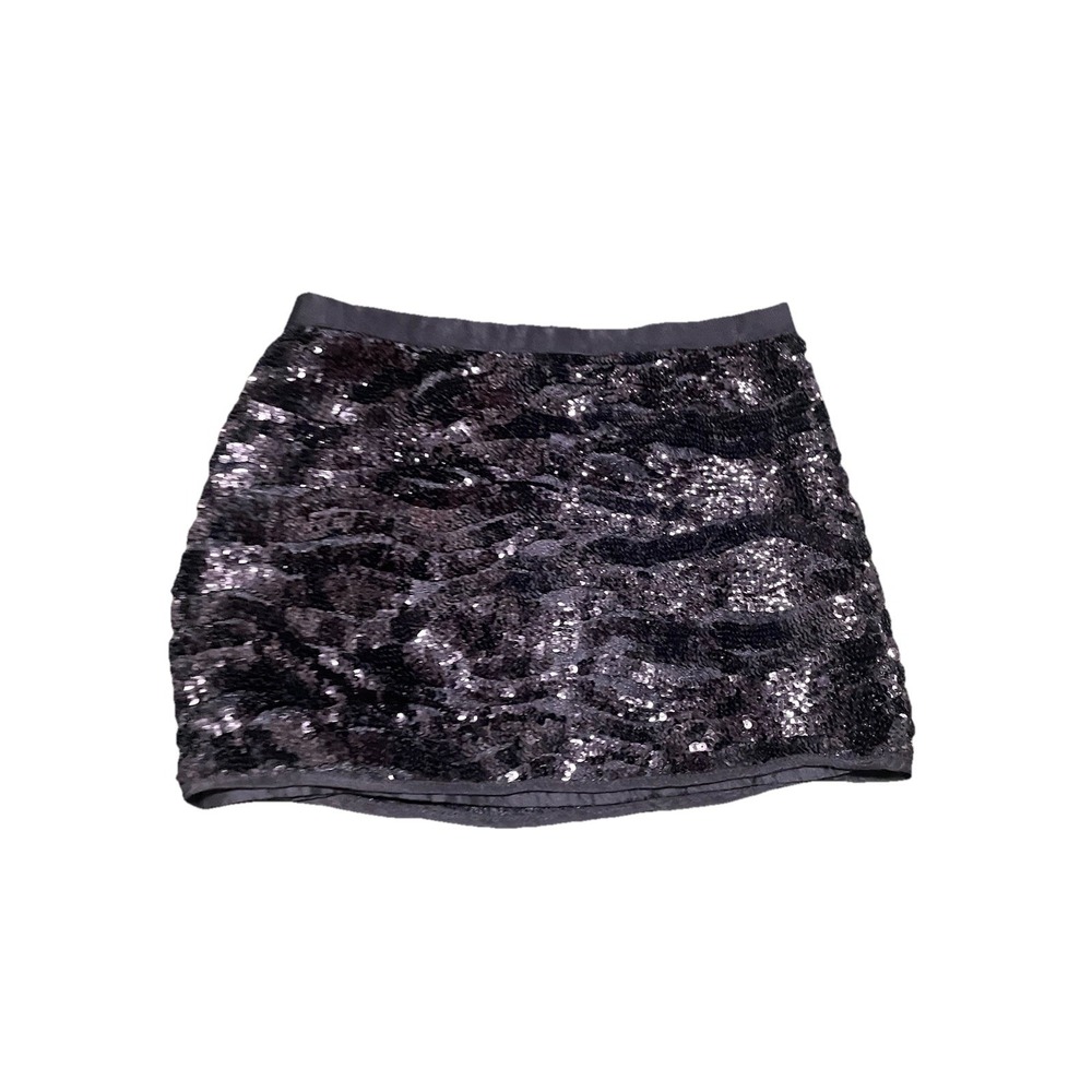 Milly Minis Girls Sequined Zippered A-Line Mini Skirt Solid Black Size 12